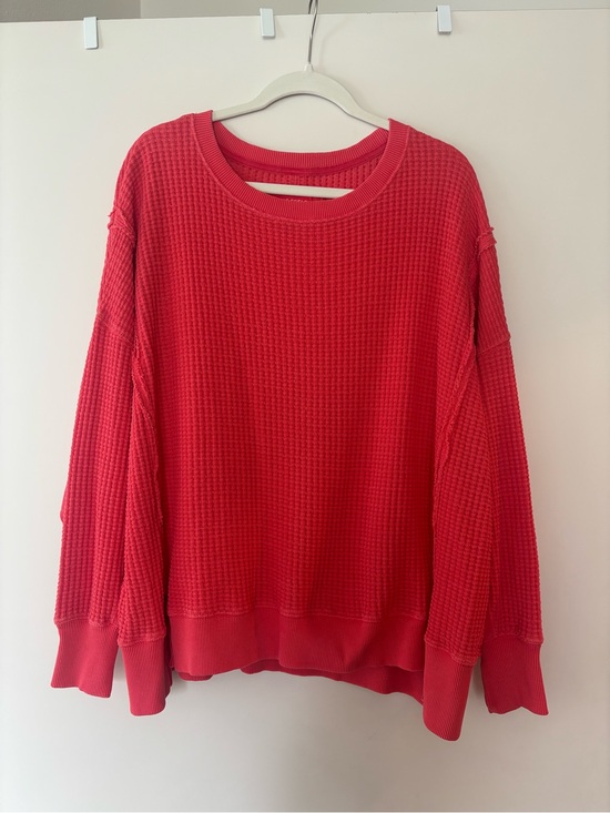 American Eagle Outfitters Sweaters - Women's Red Waffle-Knit Pullover Sweater